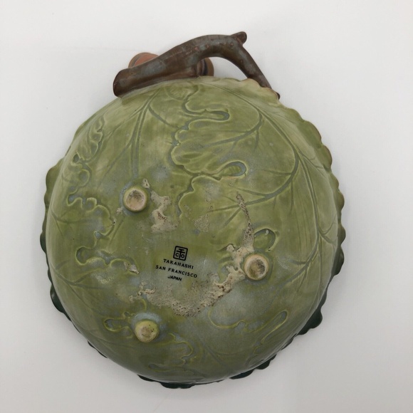 Takahashi San Francisco Porcelain Hand Painted Bowl Oak Leaves Acorns Green 6" - Picture 7 of 12